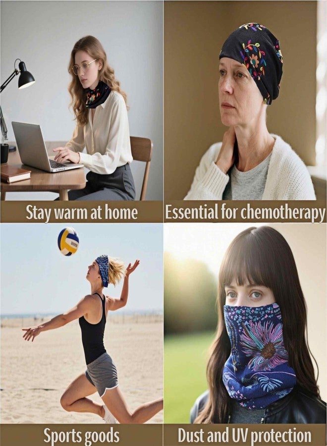 Winatehr 4PCS headwear beanie cap hat for women chemo, slouchy ponytail hat beanie, rave scarf neck facemask gaiter, winter hippie floral head wraps, fashion boho hair accessories cancer care gifts - Image 5